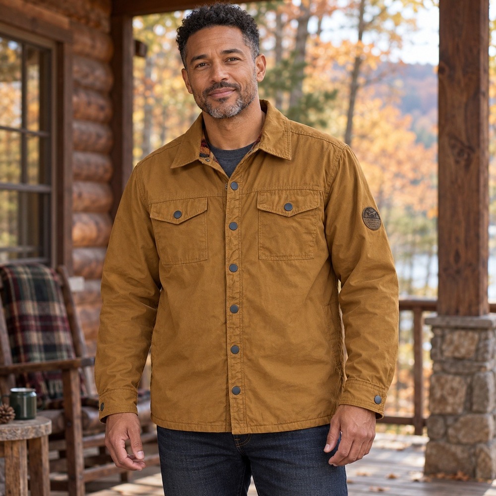 MBX Men's Shirt Jacket M Brown Cotton Southwest Fleece Lined Snap Front Shacket